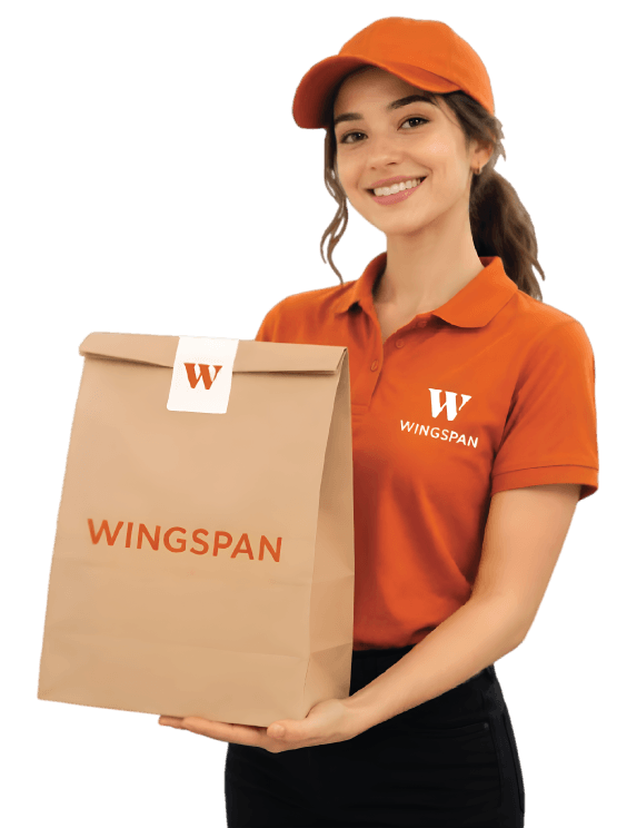 WINGSPAN delivery partner bringing food to an airport gate